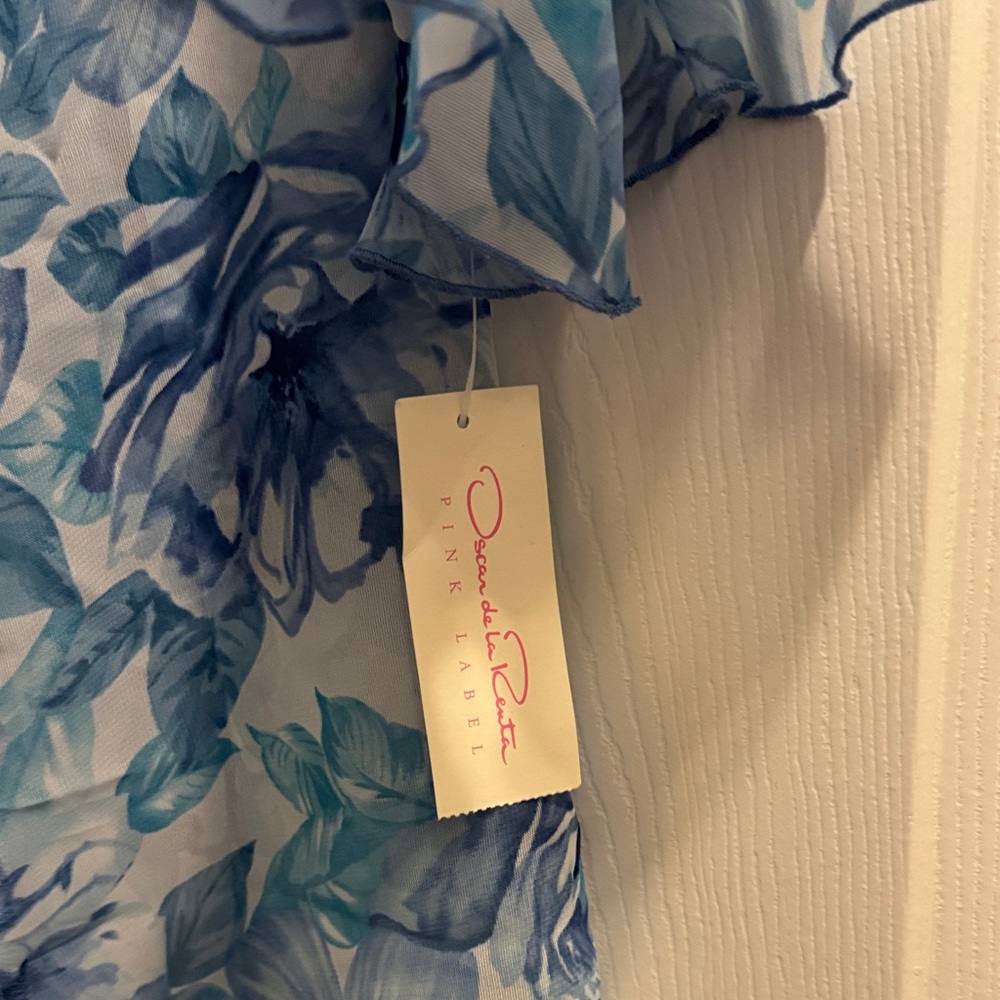 Oscar de la Renta Sheer Blue Floral Tie-Waist Robe - Picture 8 of 8